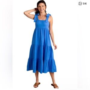 NWT Sedge Apparel Wendy Cotton Double Gauze Tiered Maxi Dress in Tan Kahki